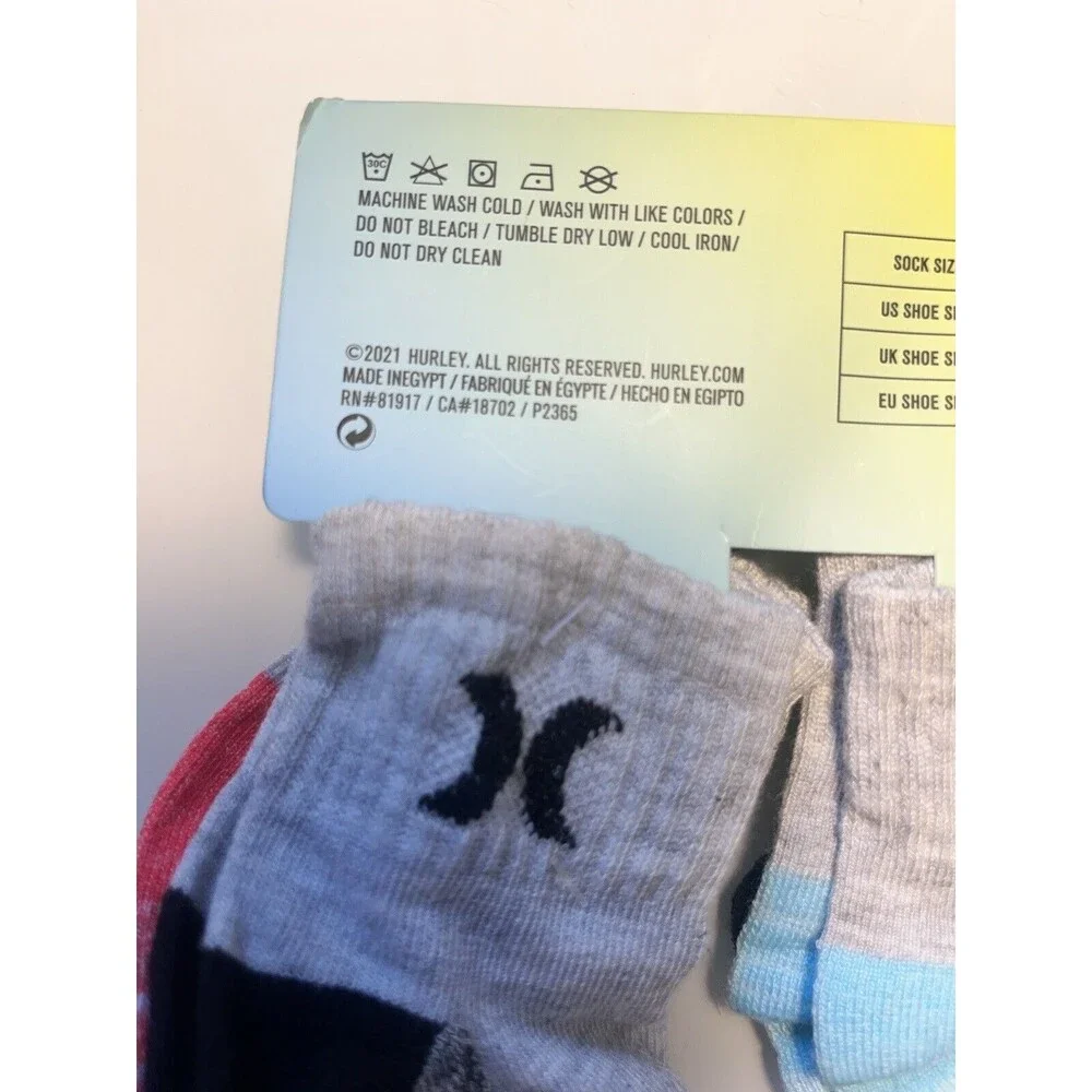 Lot 2 Hurley Baby Socks 6 Pk Multicolor Ankle Cushion Logo Set Sz 6-12 MO New